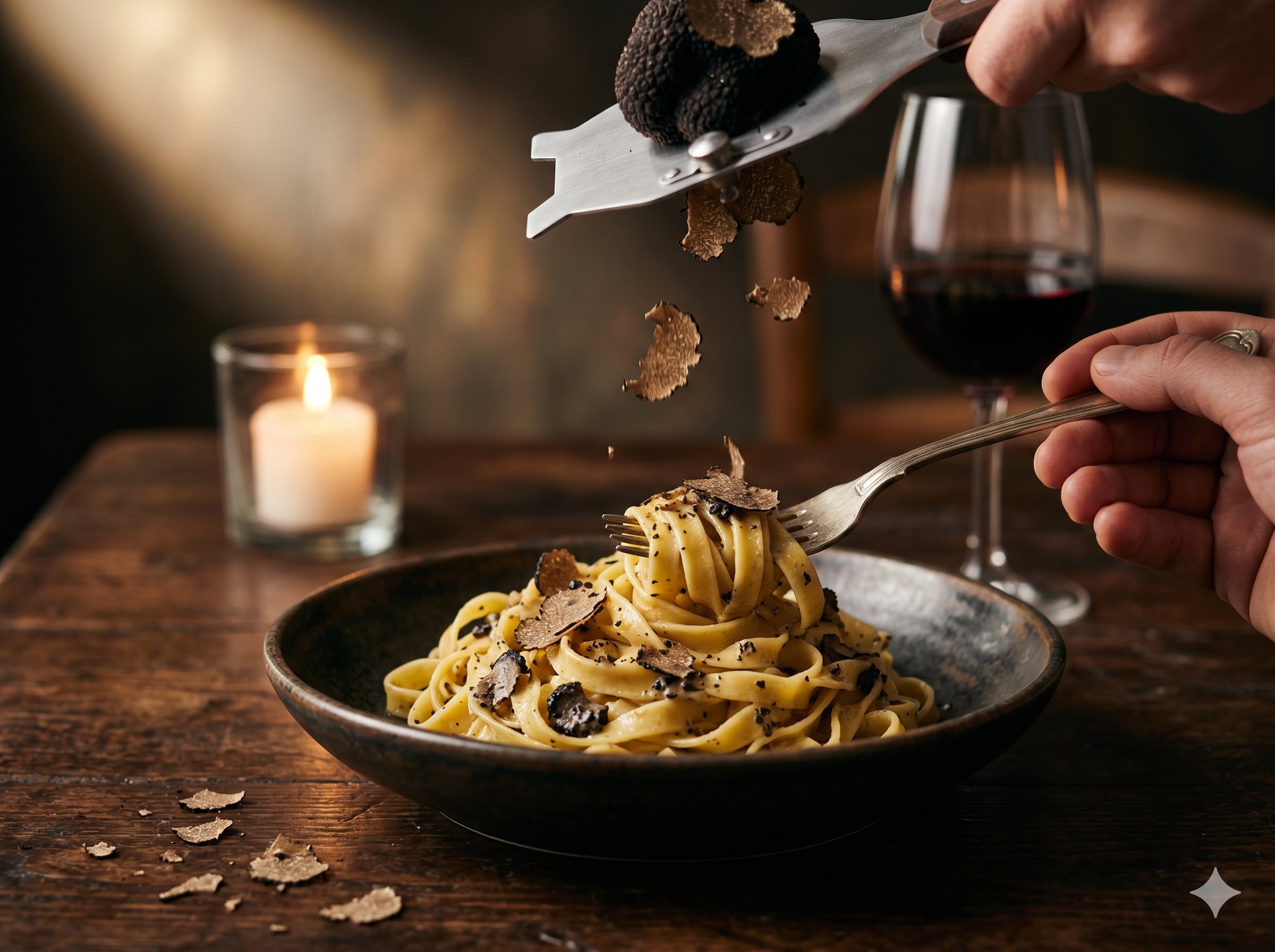 Trüffel wird über Pasta gehobelt